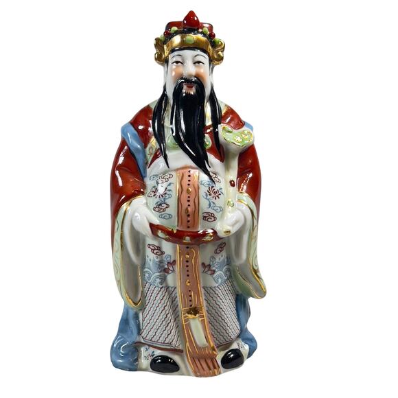 Chinese Famille Rose Porcelain Fu Lu Shou Figurine God of Prosperity Vintage 7" - Picture 1 of 16